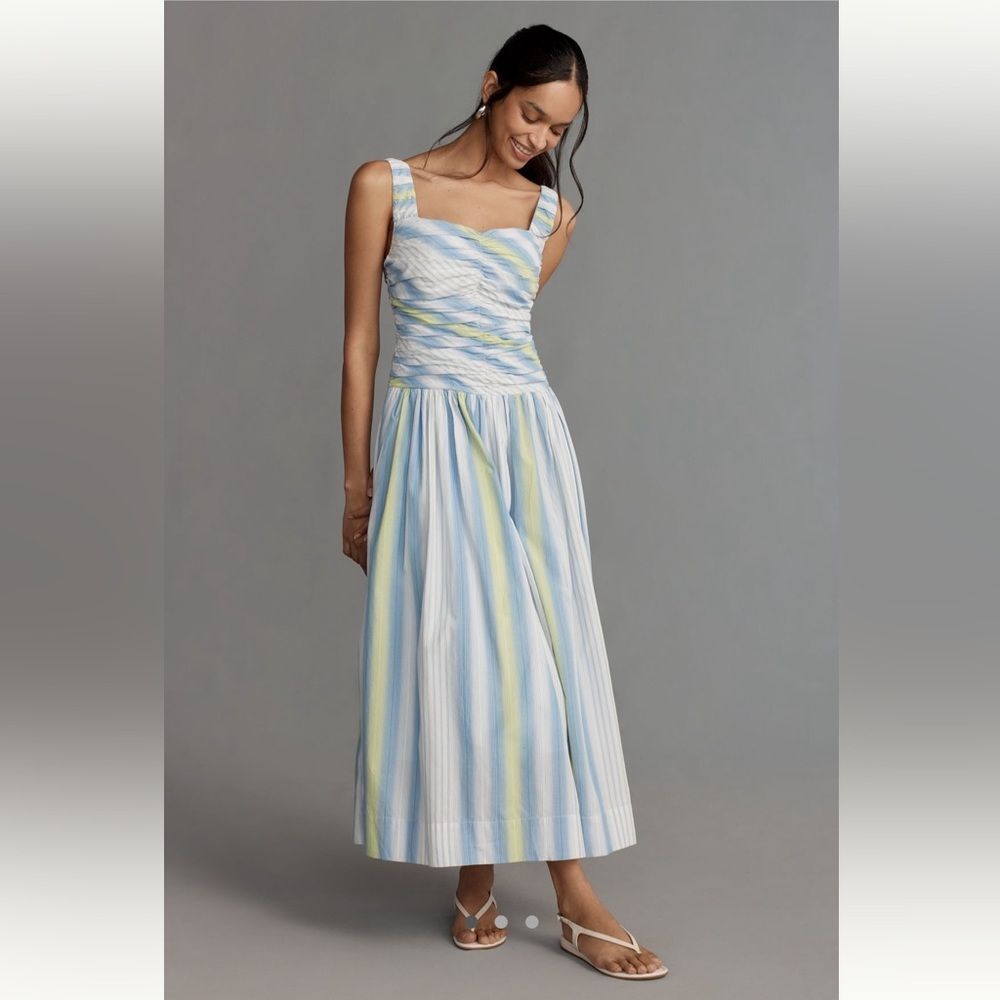 Anthropologie Square-Neck Drop-Waist Maxi Dress